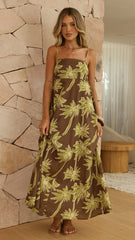 Marcel Maxi Dress - Brown/Green Palm