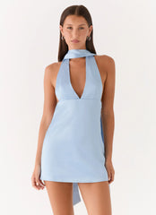 Alicia Satin Halter Mini Dress - Pale Blue