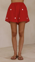 Calliope Strapless Top and Shorts Set - Red/White Polka Dot
