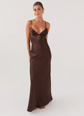 Flora Satin Maxi Dress - Chocolate