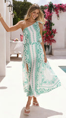 Hallie Maxi Skirt - Green Aztec