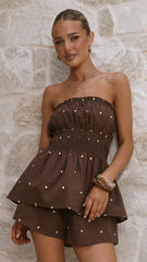Ziva Strapless Top and Shorts Set - Chocolate Polka