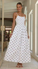 Gena Maxi Dress - White Polka