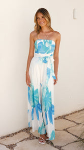 Maisy Strapless Jumpsuit - Blue Teal