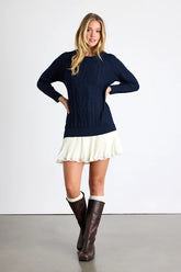 Alvie Navy Cable Knit Drop Waist Sweater Dress