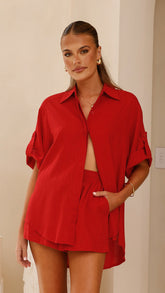 Vallerie Button Up Shirt - Red