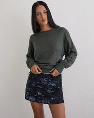 Grisha Long Sleeve Knit Top in Grey Smokey Green