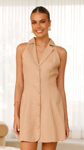 Trixie Button Down Mini Dress - Sand