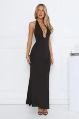 Hot Girl Designed Halter Maxi Dress Black