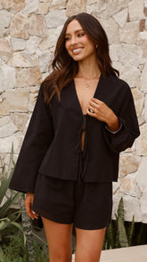 Iveena Top and Shorts Set - Black