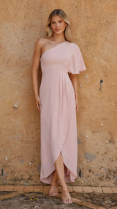 Emma One Sleeve Maxi Dress - Dusty Pink