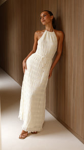 Melanie Halter Neck Maxi Dress - Cream