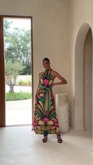 Portugal Twist Halter Maxi Dress - Apple