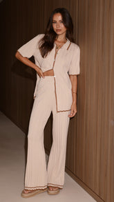 Shaylie Wide Leg Pants - Beige
