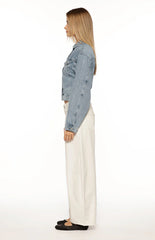 Elana Mid Wash Cinched Waist Denim Jacket