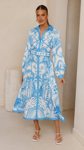 Madeline Long Sleeve Midi Dress - Portofino Azure