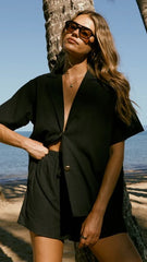 Nadine Shirt and Shorts Set - Black
