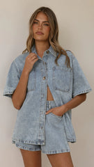 Olivia Shirt and Shorts Set - Light Denim