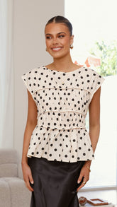 Kienna Top - Cream/Black Polka Dot