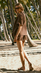 Nadine Shirt and Shorts Set - Brown