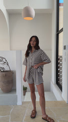 Romi Shirt and Shorts Set - Brown Stripe