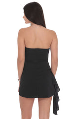 Strapless Ruched Tassel Dress in Black