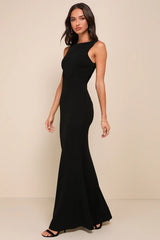 Love In Your Eyes Black Knotted Mermaid Maxi Dress