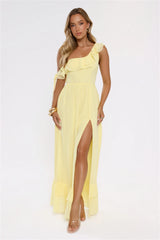Diamond Horizon Off Shoulder Maxi Dress Lemon