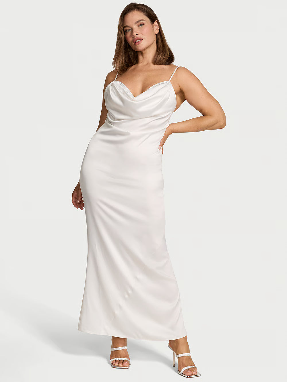 Satin Sparkle Draped Maxi Slip