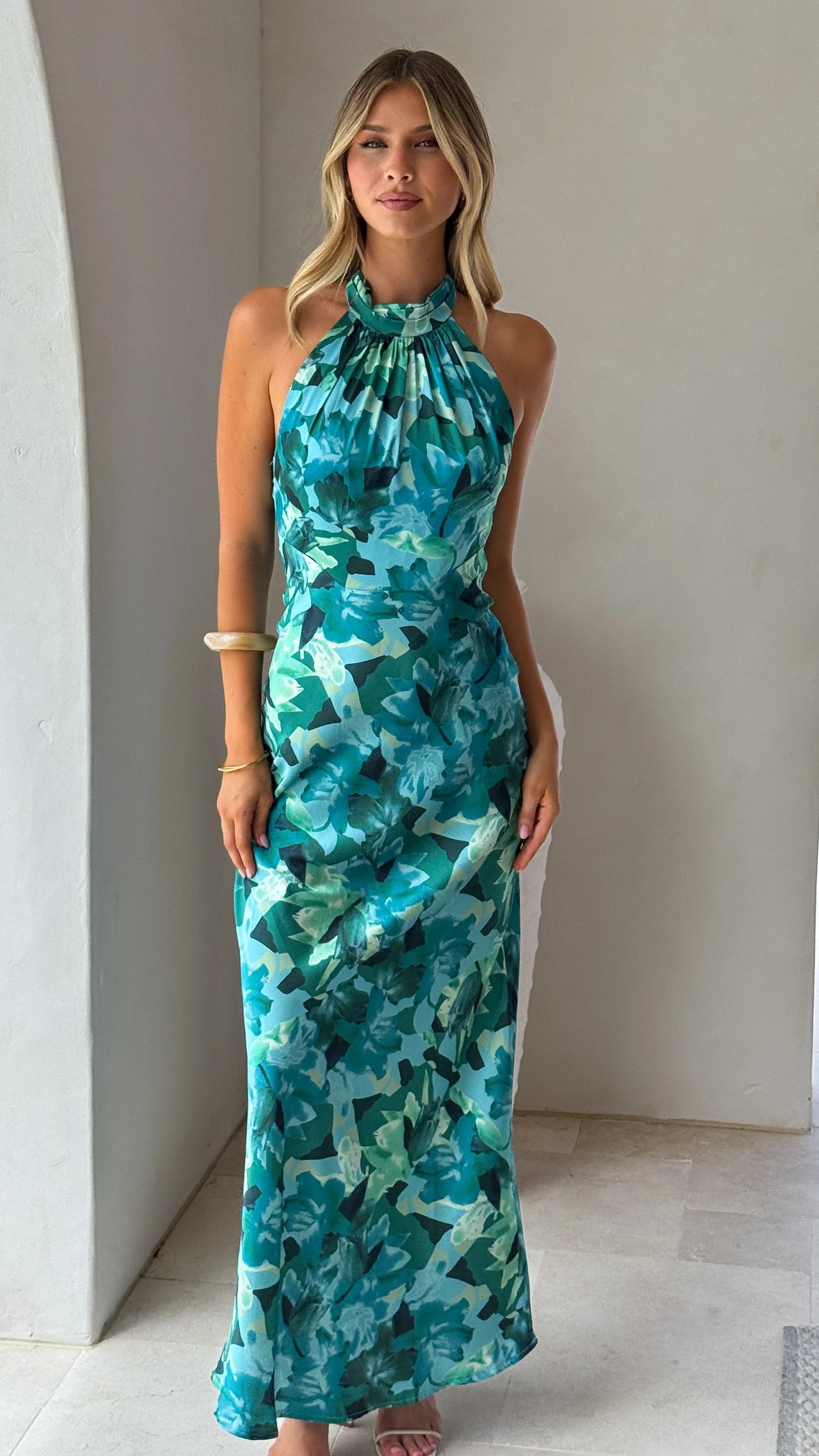 Oralia Maxi Dress - Dark Green Floral