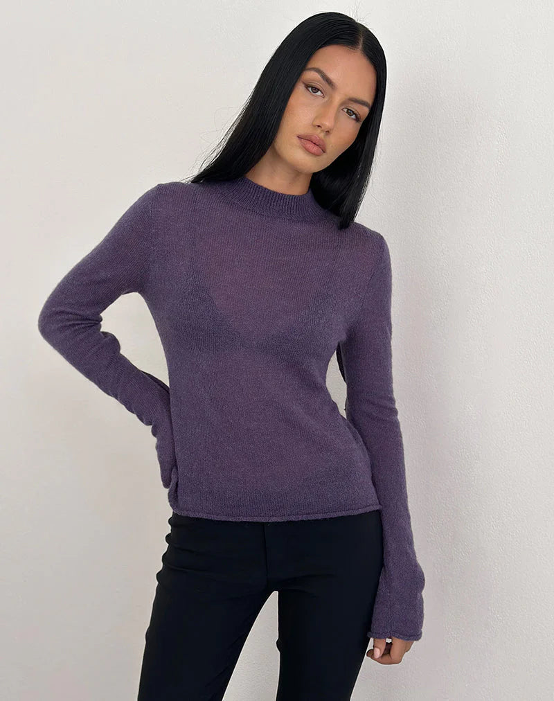 Miku Long Sleeve Top in Sheer Knit Purple