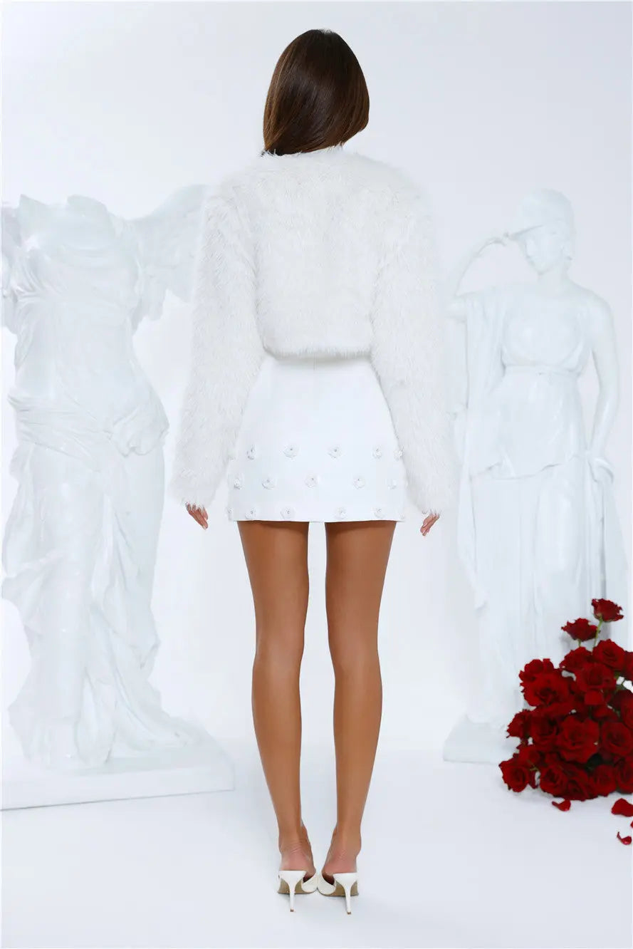 St Moritz Soirée Faux Fur Cropped Jacket Cream