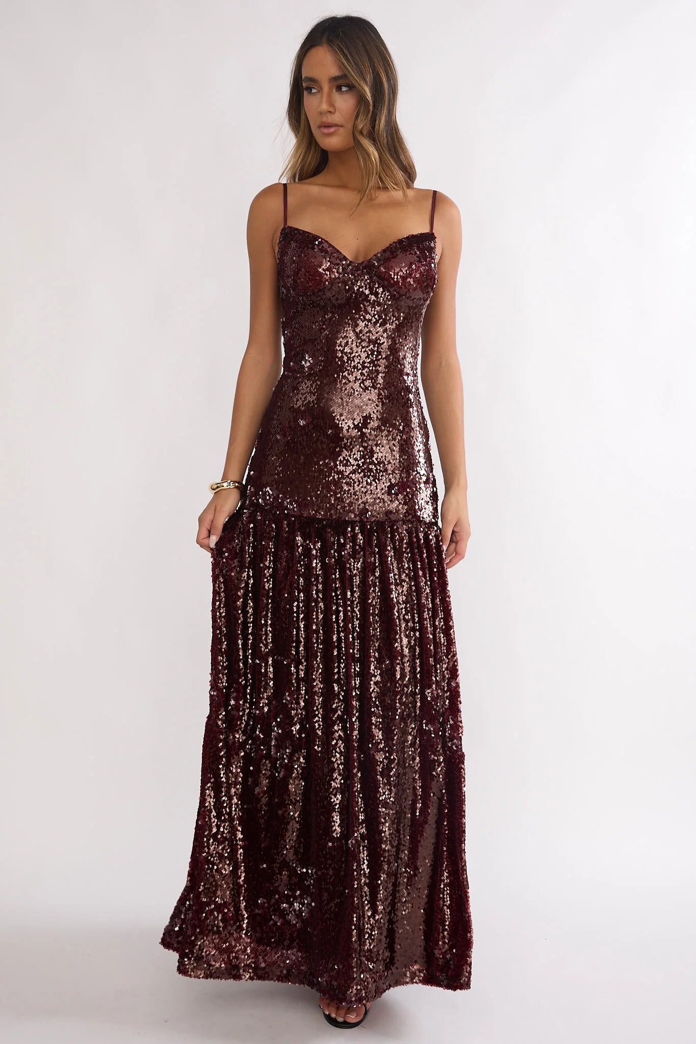 Miller Drop Waist Sequin Maxi Dress Burgundy