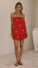 Calliope Strapless Top and Shorts Set - Red/White Polka Dot