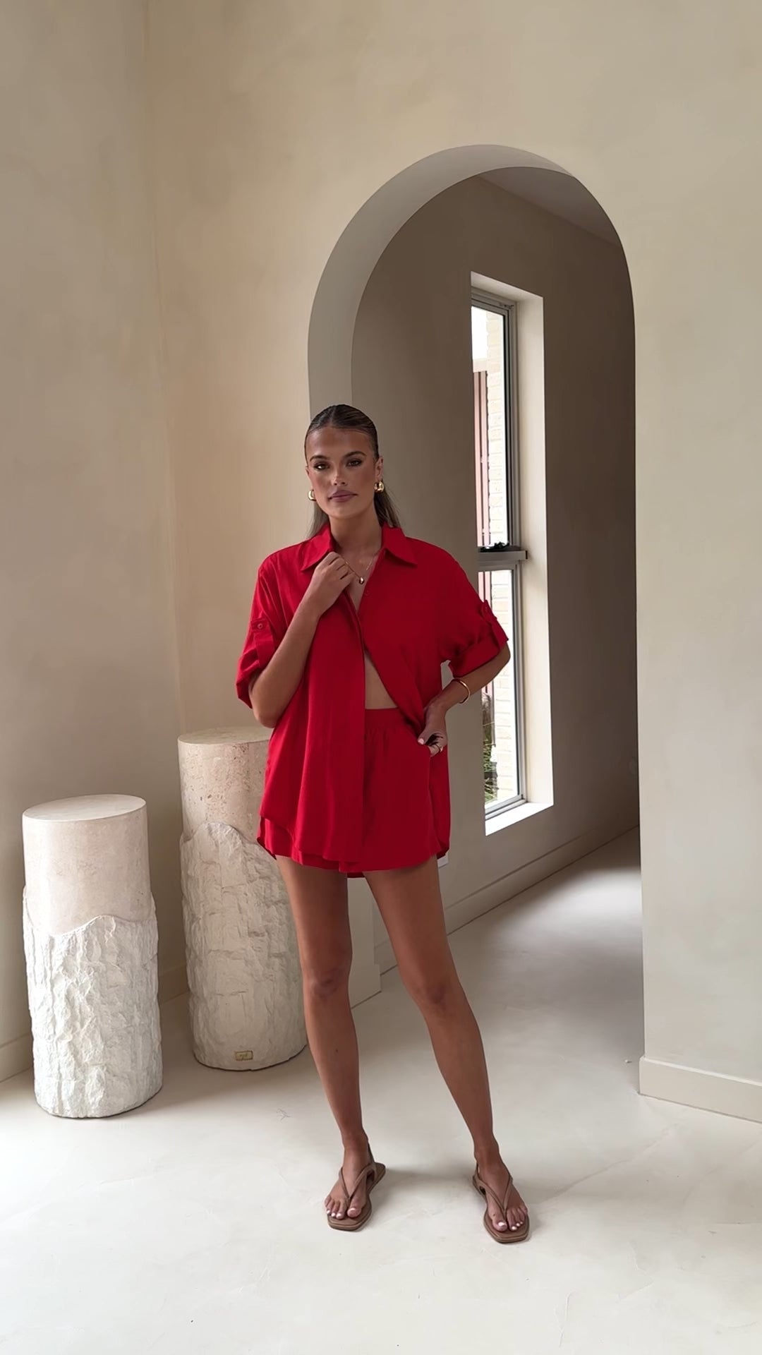 Vallerie Button Up Shirt - Red