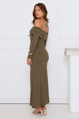 Subtle Statement Off Shoulder Maxi Dress Olive