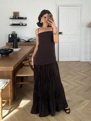 Sheer Plisse Skirt Slip Dress