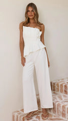 Javana Asymmetrical Top and Pants Set - White