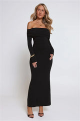 Mind Made Up Off Shoulder Long Sleeve Maxi Dress Black