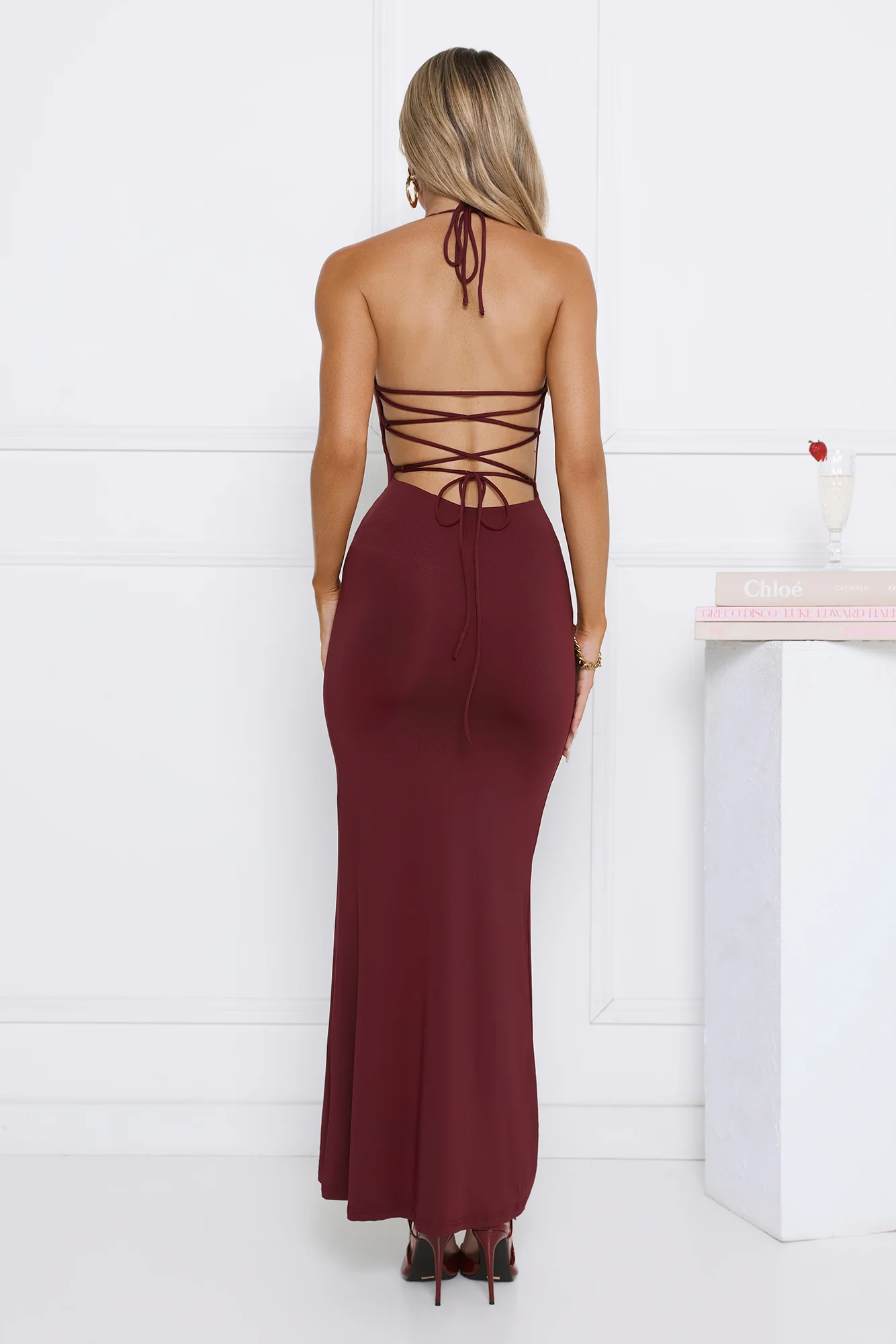 Hotter Now Halter Maxi Dress Wine
