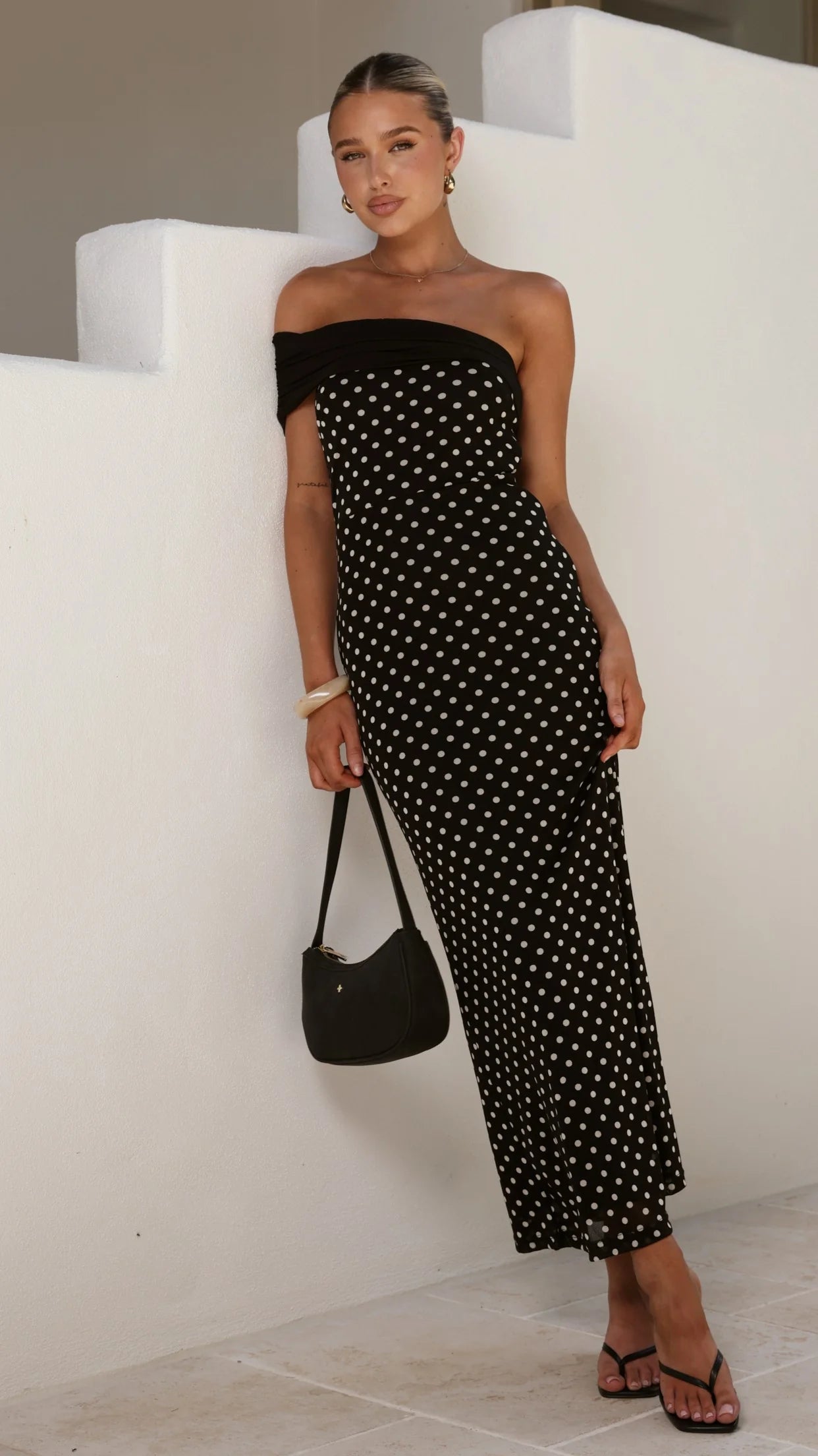 Ria Maxi Dress - Black/White Polka