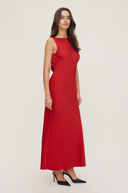 Nora Satin Maxi Slip Dress-Red