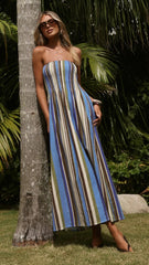 Tierra Strapless Maxi Dress - Blue/Khaki Stripe