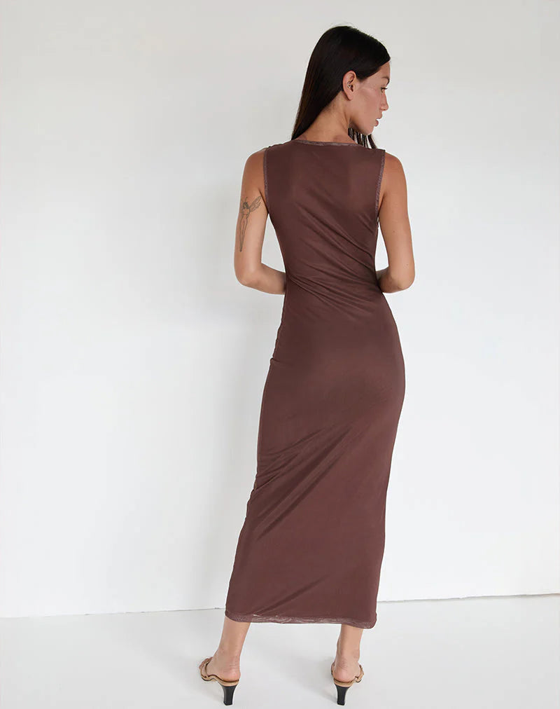 Fayola Maxi Dress in Blurred Floral Print Brown