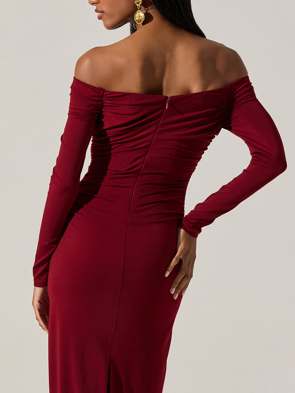 Lovinia Ruched Off Shoulder Dress