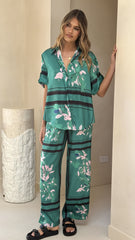 Valene Pants - Green/Pink Print