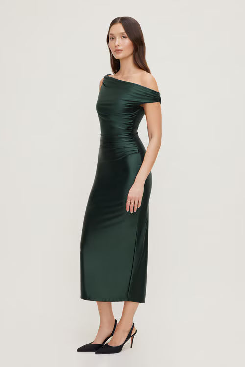 Jayde Stretch Satin Maxi Dress-Scarab Green