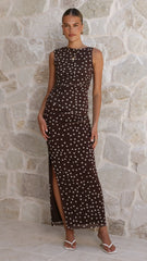 Janika Maxi Skirt - Chocolate/White Polka Dot