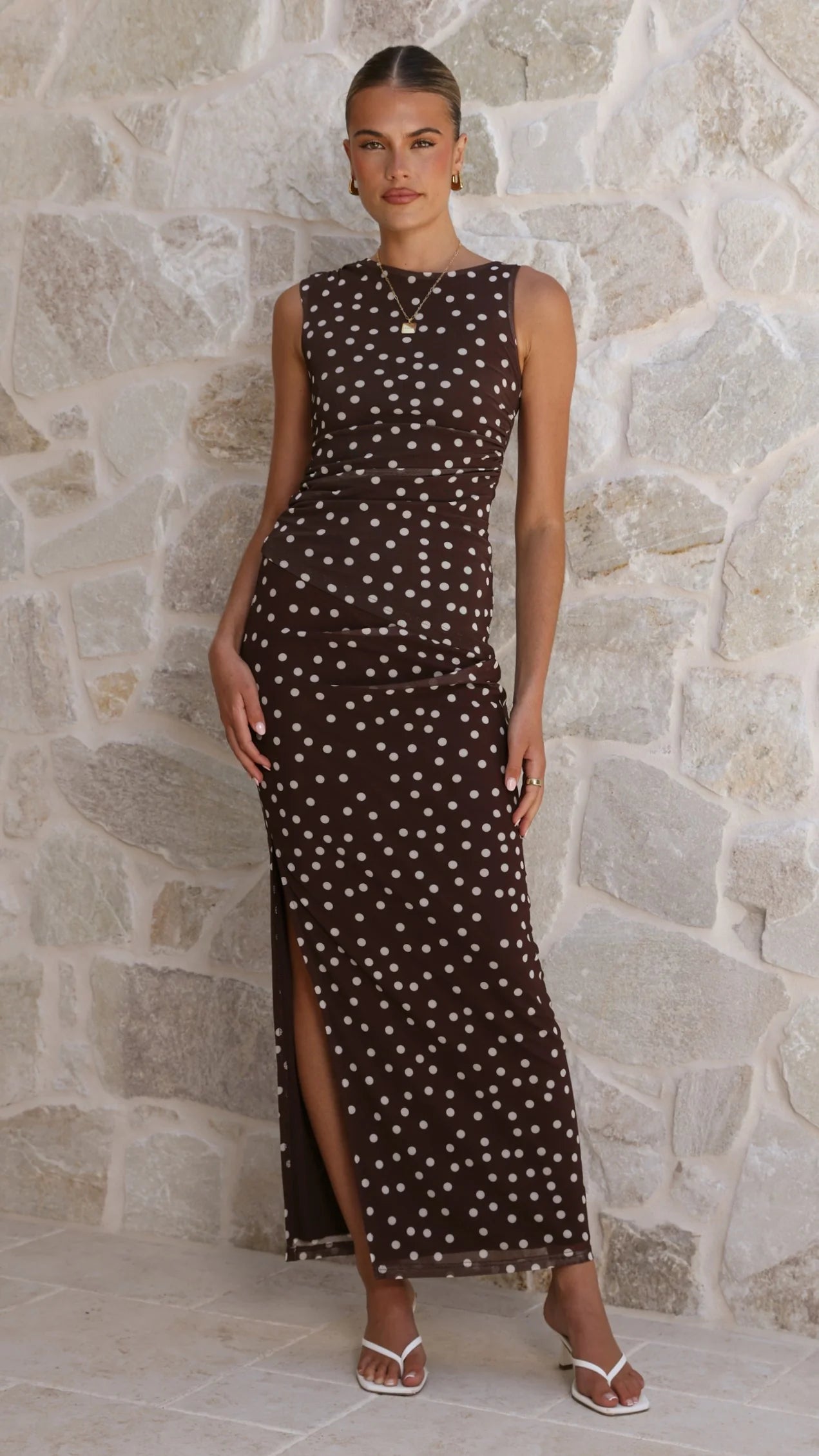 Leighton Top - Chocolate/White Polka Dot