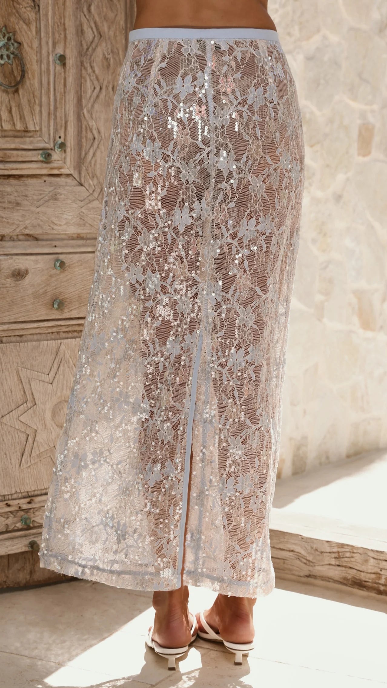 Makaila Sheer Maxi Skirt - Blue Lace/Sequin